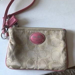 Coach — Small Wristlet with Pink Leather Accents